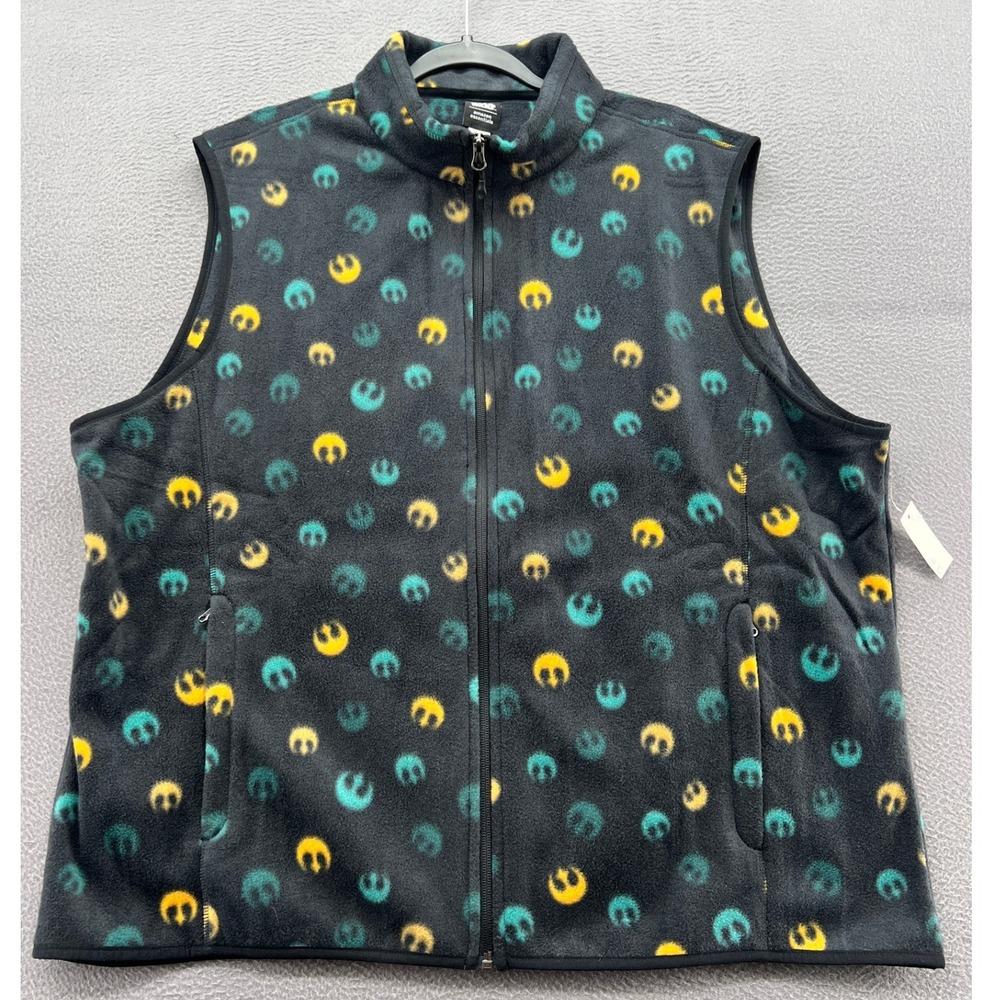 Star Wars Rebel Fleece Vest Mens XL All Over Logo Print Zipper Pockets